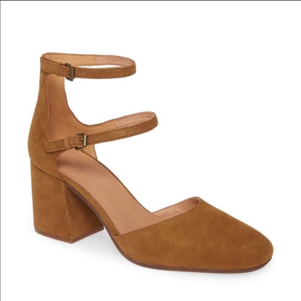 Madewell Annalise ankle strap pump suede tan, barely worn.